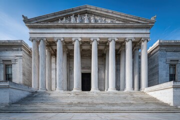 Fototapeta premium Ionic marble columns frame a grand neoclassical memorial in calm daylight