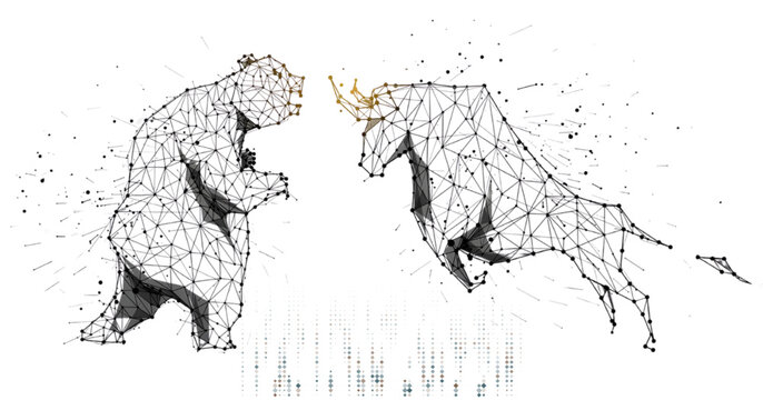 Bull and Bear Polygon Wireframe Illustration Representing Stock Market Volatility and Financial Conflict