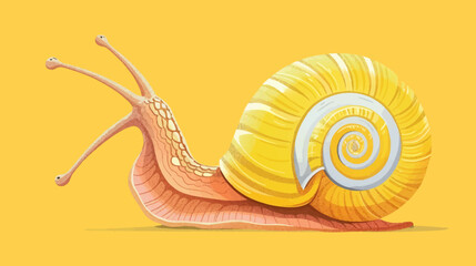 An illustration of a tan snail with a yellow and white spiral shell, on a yellow background © wafa