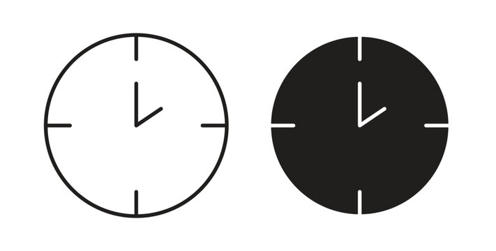 Clock two icon style design pack on white background. Thin line and clipart style