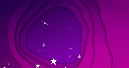 Layering concentric cutouts forming void in digital art with white star trails shadows purple tones