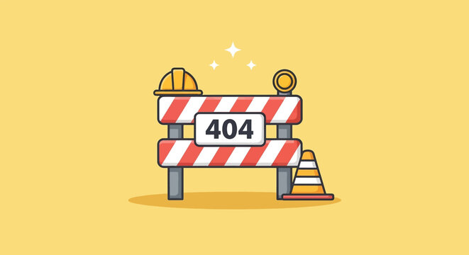 404 Error Page Not Found Under Construction Barrier Vector.