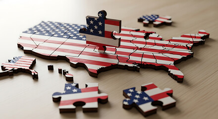 Fototapeta premium A creative map of the united states made from various puzzle pieces