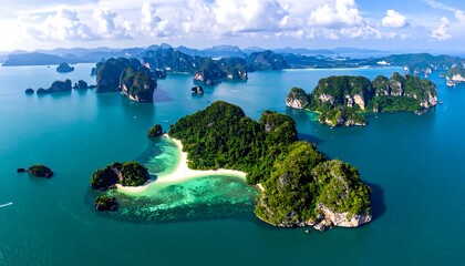 Obraz premium Aerial View of Tropical Islands in Phang Nga Bay, Thailand.