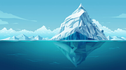 Pixelated artwork depicts a large iceberg with its reflection in water beneath a blue sky © wafa