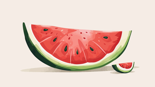 A vibrant watercolor illustration showcases a juicy watermelon slice, small slice nearby. Background is beige