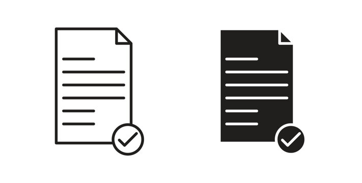 Document accept icon style design pack on white background. Thin line and clipart style