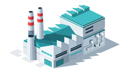 Fototapeta premium Isometric Industrial Factory Building with Smokestacks and Modern Design.