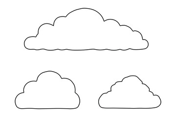 Simple Cloud Outline Clipart Set, Hand Drawn Cartoon Cloud Shapes Vector Illustration