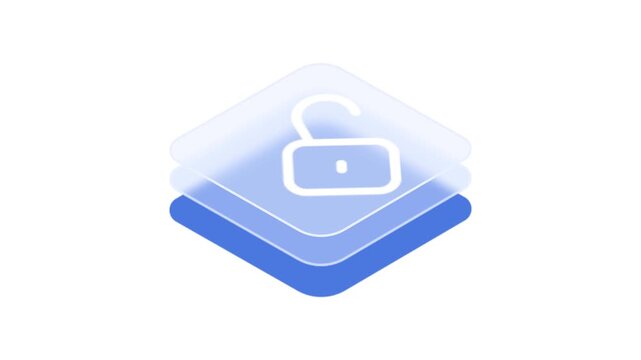 Blue and white email security icon with lock symbol on transparent layers