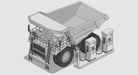 Large Mining Dump Truck Refueling at a Fuel Station. © Fais