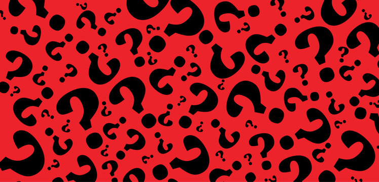 Black question mark pattern background. Answer guess faq decorative abstract wallpaper.  Black question mark in red background. Vector illustration