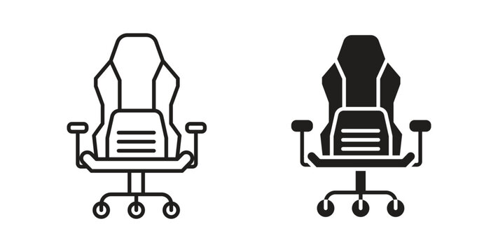 Gaming chair icon style design pack on white background. Thin line and clipart style
