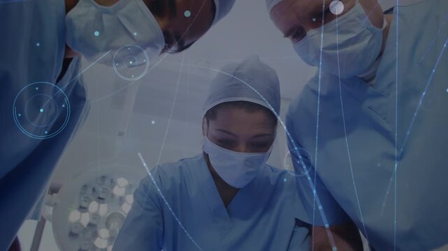 Animation of network of connections over diverse surgeons during surgery