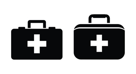 Fototapeta premium Two black medical cases with white crosses simple silhouette