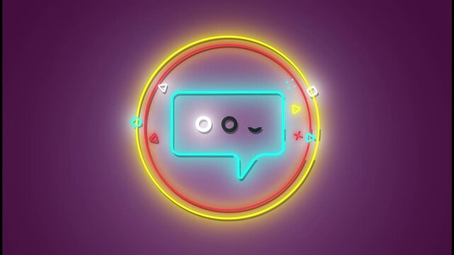 Animation of illuminated thought bubble in circle shapes over violet background, copy space