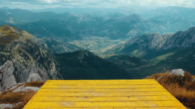 Remote Mountain Trail Boardwalk with Stunning Panorama View