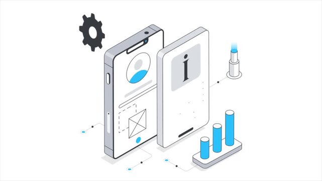 Online Mobile Ui/Ux  Isometric Animation on white background 