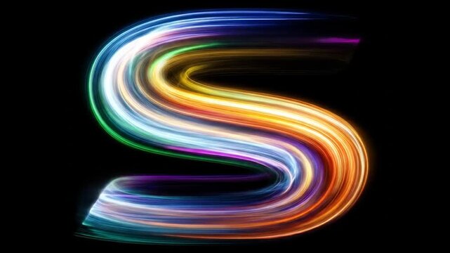 Abstract light trails forming letter s on black background