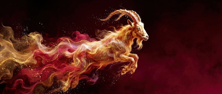 Fiery ram or goat running with flames. Chinese New Year 2027 zodiac symbol illustration