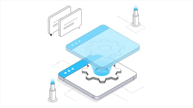 Mobile Web development  Isometric Animation on white background 