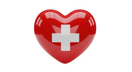 Obraz premium Glossy Red Heart with White Medical Cross Symbol Isolated on Transparent Background – Healthcare and Emergency Concept