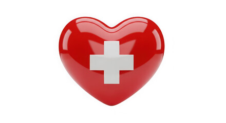 Fototapeta premium Glossy Red Heart with White Medical Cross Symbol Isolated on Transparent Background – Healthcare and Emergency Concept