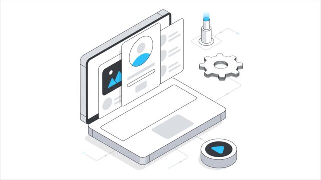 Web User Experience  Isometric Animation on white background 