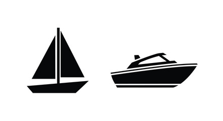Simple black icons of a sailboat and motorboat silhouette © MDHANZALA