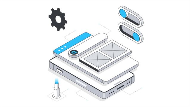 Mobile Web development  Isometric Animation on white background 