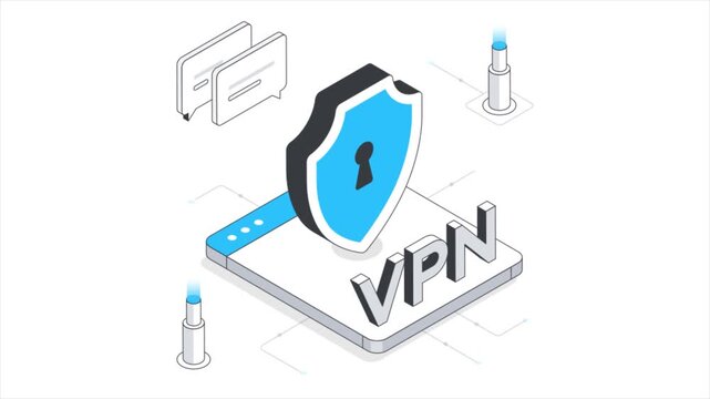 Online VPN Security  Isometric Animation on white background 