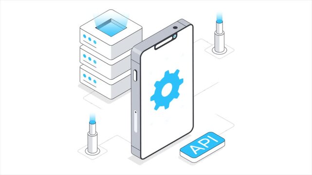 API development  Isometric Animation on white background 