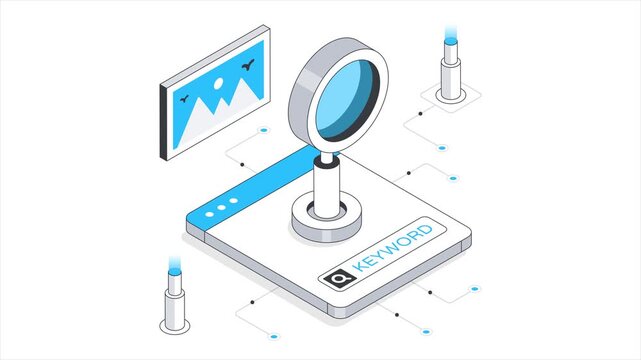 Online Keyword Search  Isometric Animation on white background 