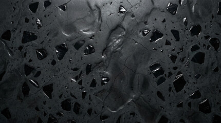 Dark gray terrazzo surface with black glass fragments and subtle cracks