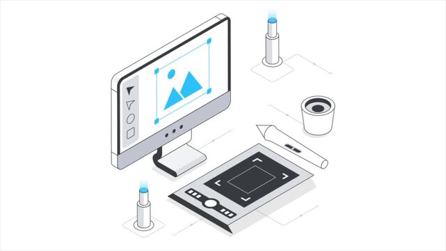 Graphic designer  Isometric Animation on white background 