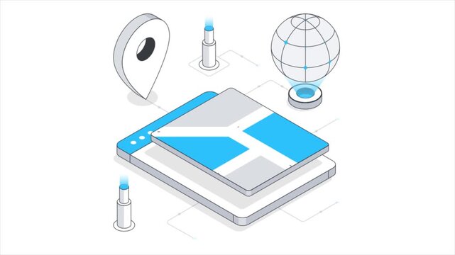 Navigation application  Isometric Animation on white background 