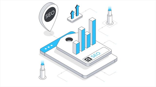 SEO optimization  Isometric Animation on white background 