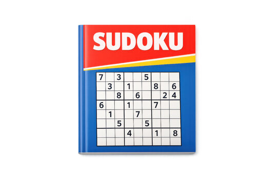 Sudoku puzzle book with grid on cover in flat design