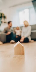 Wooden house model representing family and new home