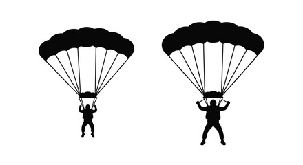 Two skydivers descending with open parachutes a striking silhouette © MDHANZALA
