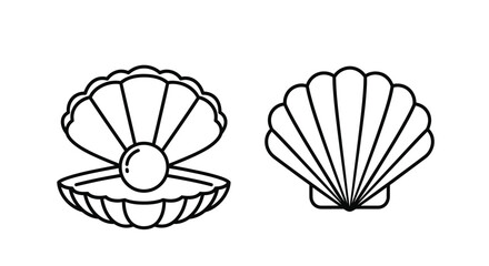 Two open seashells with a pearl simple black outline silhouette © MDHANZALA