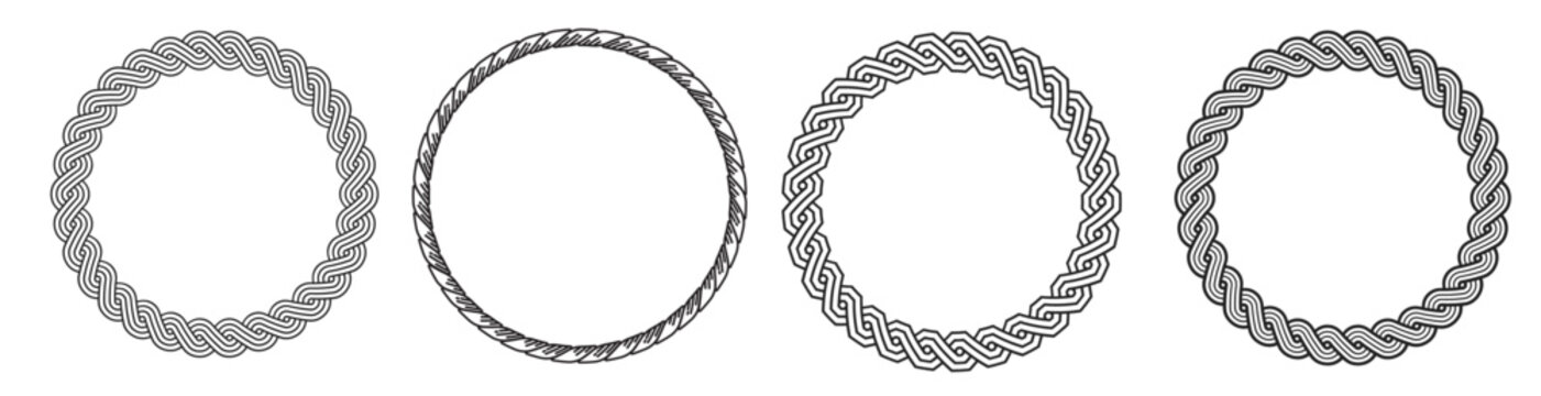 Rope circle logo frames. Minimal vintage round borders pack