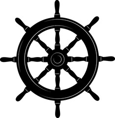 A black and white image of a ship's steering wheel © Vector Kings