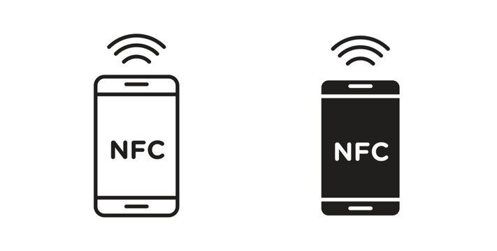 NFC communication icon style design pack on white background. Thin line and clipart style