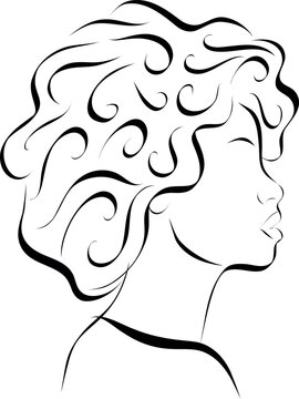 Abstract Afro Female Face Line Art