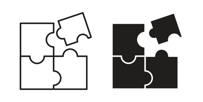 Puzzle icon style design pack on white background. Thin line and clipart style