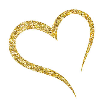 Golden Glitter Heart Outline with Sparkling Luxury Texture for Wedding