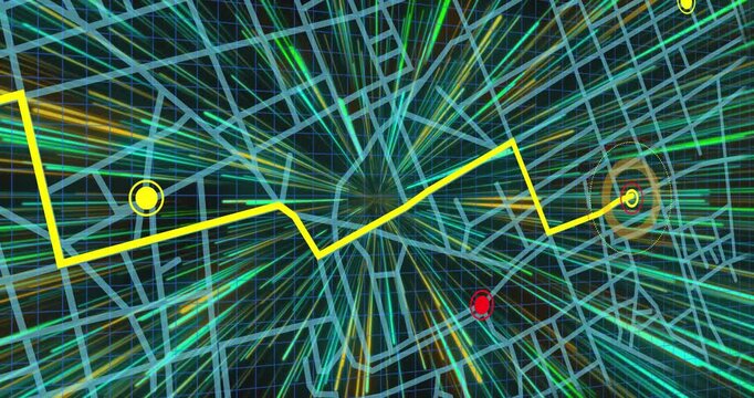 Cam moving center, sparking radial streaks, yellow path moving and target pulsing for waypoint lock