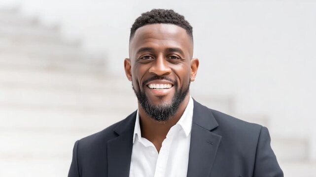 Portrait of Success: A confident individual exudes professionalism and charm, his warm smile reflecting ambition and approachability.
