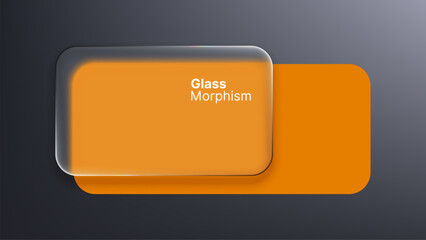 Fototapeta na wymiar Glass morphism interface over orange geometric shape. Liquid glass effect on modern user interface design. Abstract blurred material for web.